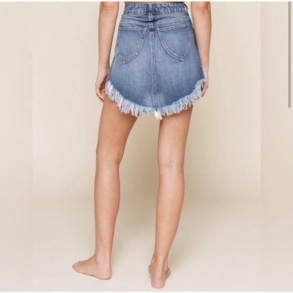 Free People We The Free Bailey Fringe Denim Skirt Size 28 Blue - Picture 3 of 10